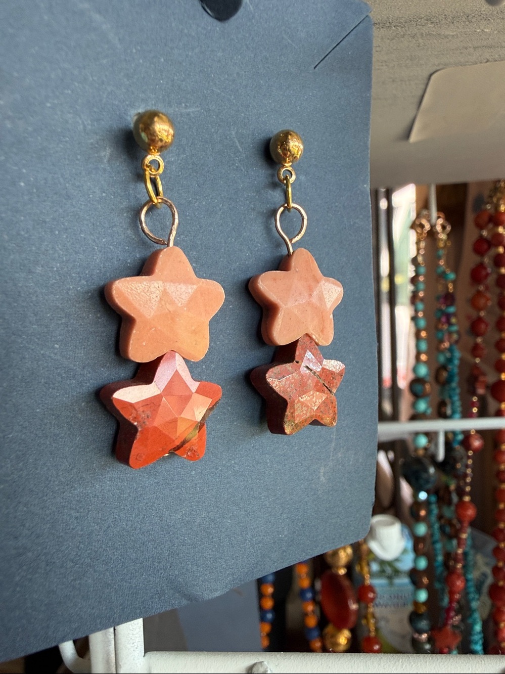 Double Star Earrings NATURAL STONE FACETED STARS BOGO